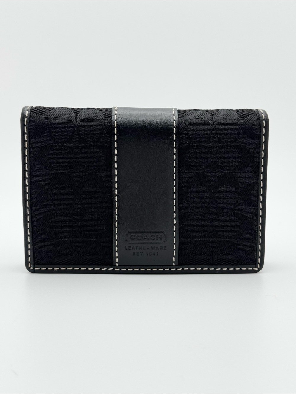 Vintage Coach Black Signature Jacquard ID Card Case Leatherware Est. 1941